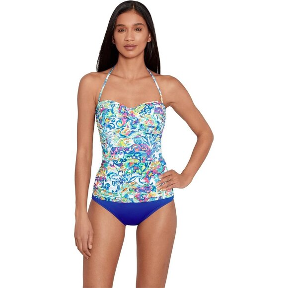 Lauren Ralph Lauren Multicolor Slimming Fit Shirred Tankini Top Blue Size 4 - Picture 1 of 7
